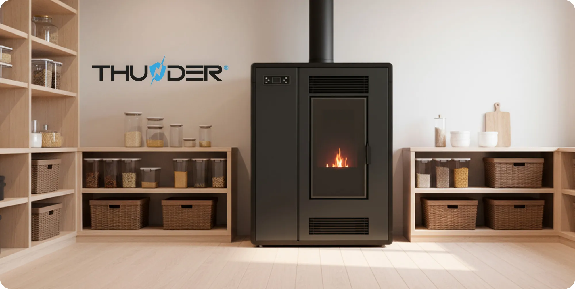 Voľne stojaci kotol na pelety 12 kW – THUNDER ARIA-BLACK