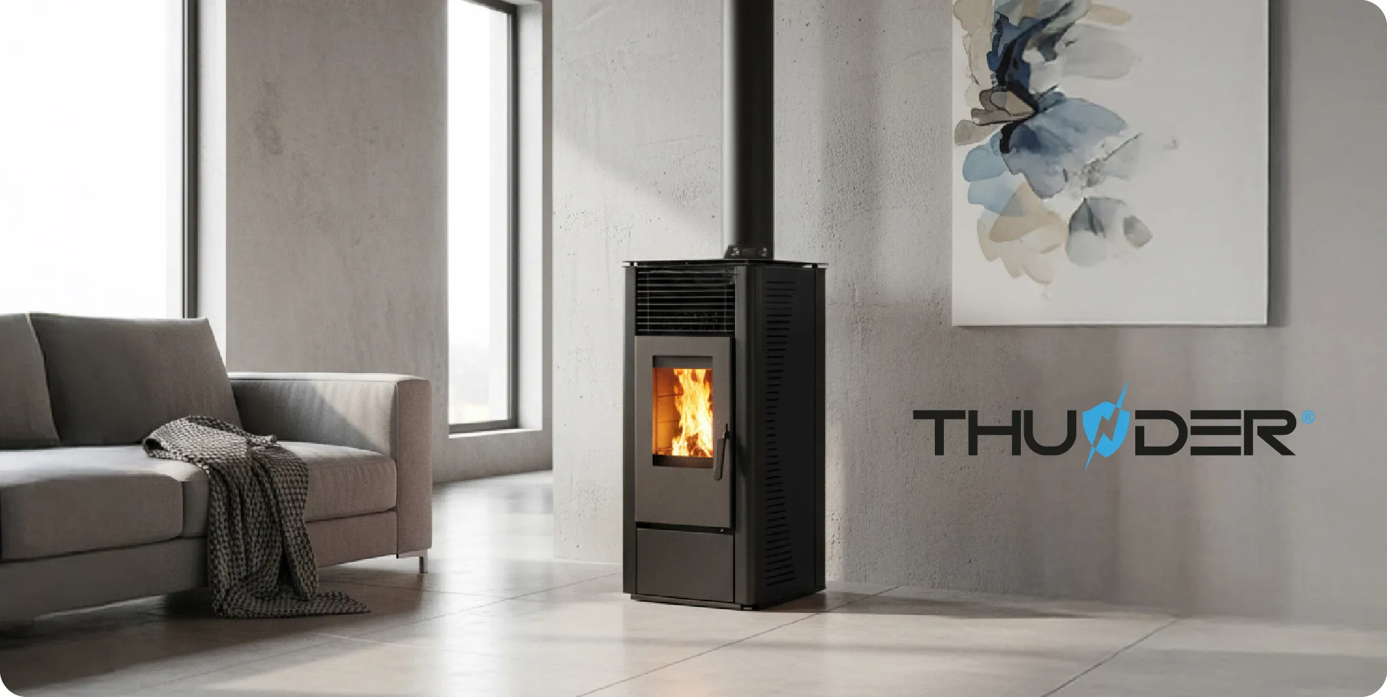 Voľne stojaci kotol na pelety 12 kW – THUNDER ARIA-BLACK