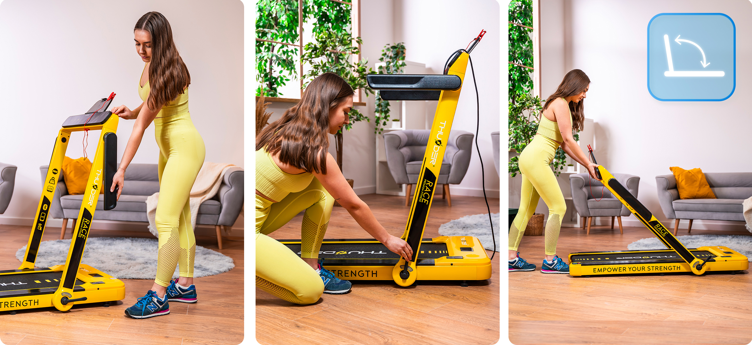 Zložený bežecký pás Thunder RACE v malom priestore