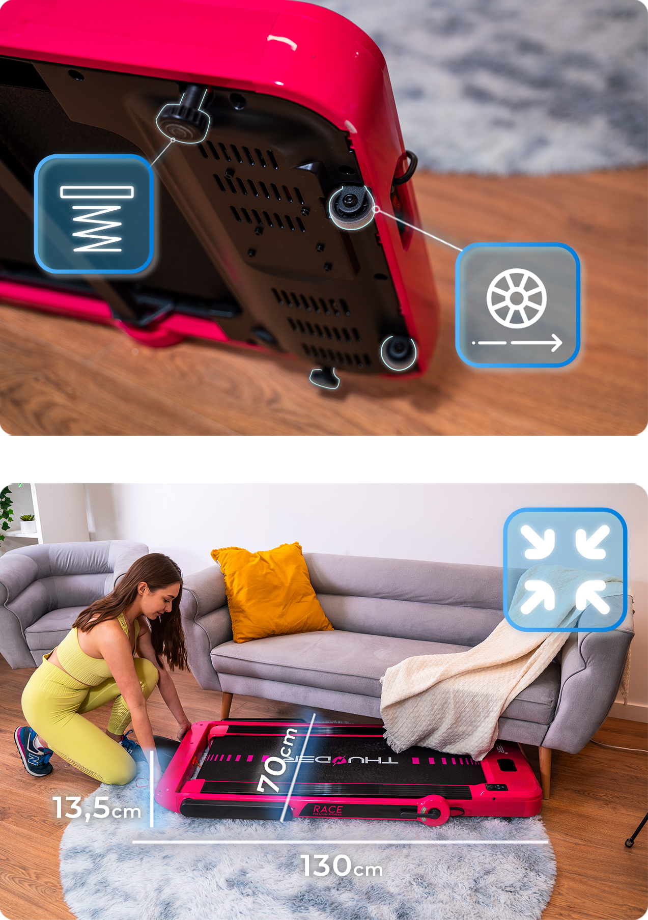 Detail na bežecký pás a odpruženie