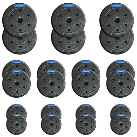 Sada bitúmenových závaží značky THUNDER 6x5 kg + 8x2,5 kg + 8x1,25 kg