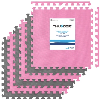 Penové puzzle na cvičenie THUNDER ružovo-šedá 60x60cm
